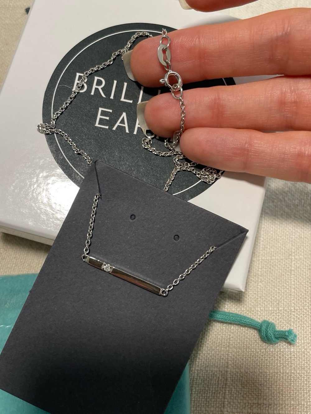 Silver diamond bar necklace